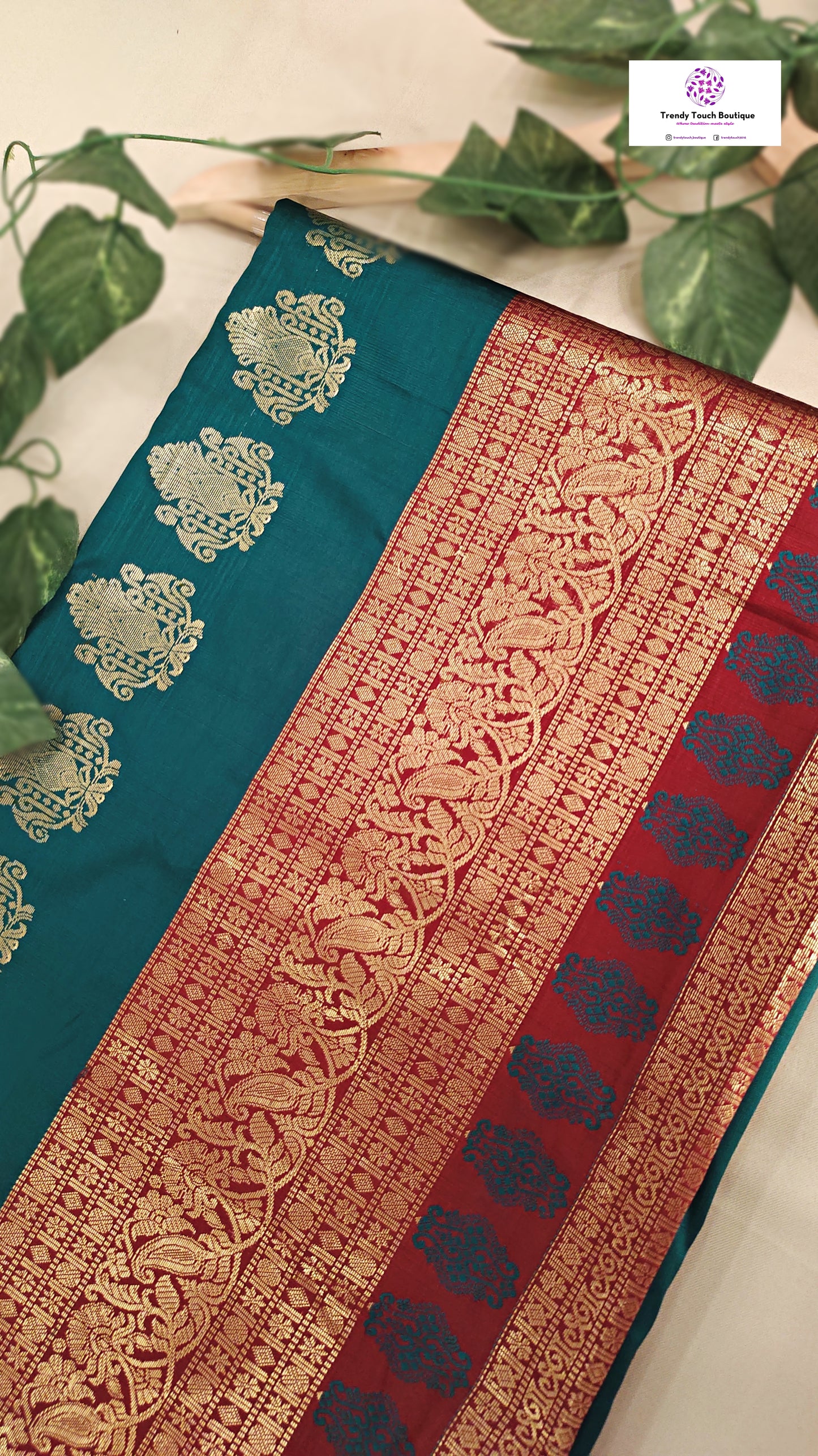 ABHA - BOMKAI SILK (BRICK RED & RAMA GREEN)