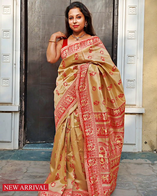 AGOMONI - BALUCHARI SILK (CHANDAN & RED)