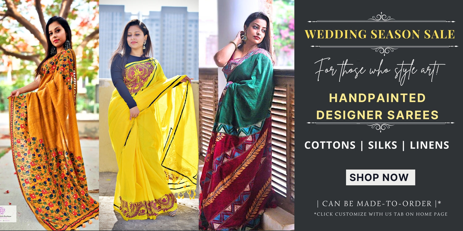 handpainted designer linen mulcotton silk cotton pure cotton handloom sarees for workplace and casual celebrations