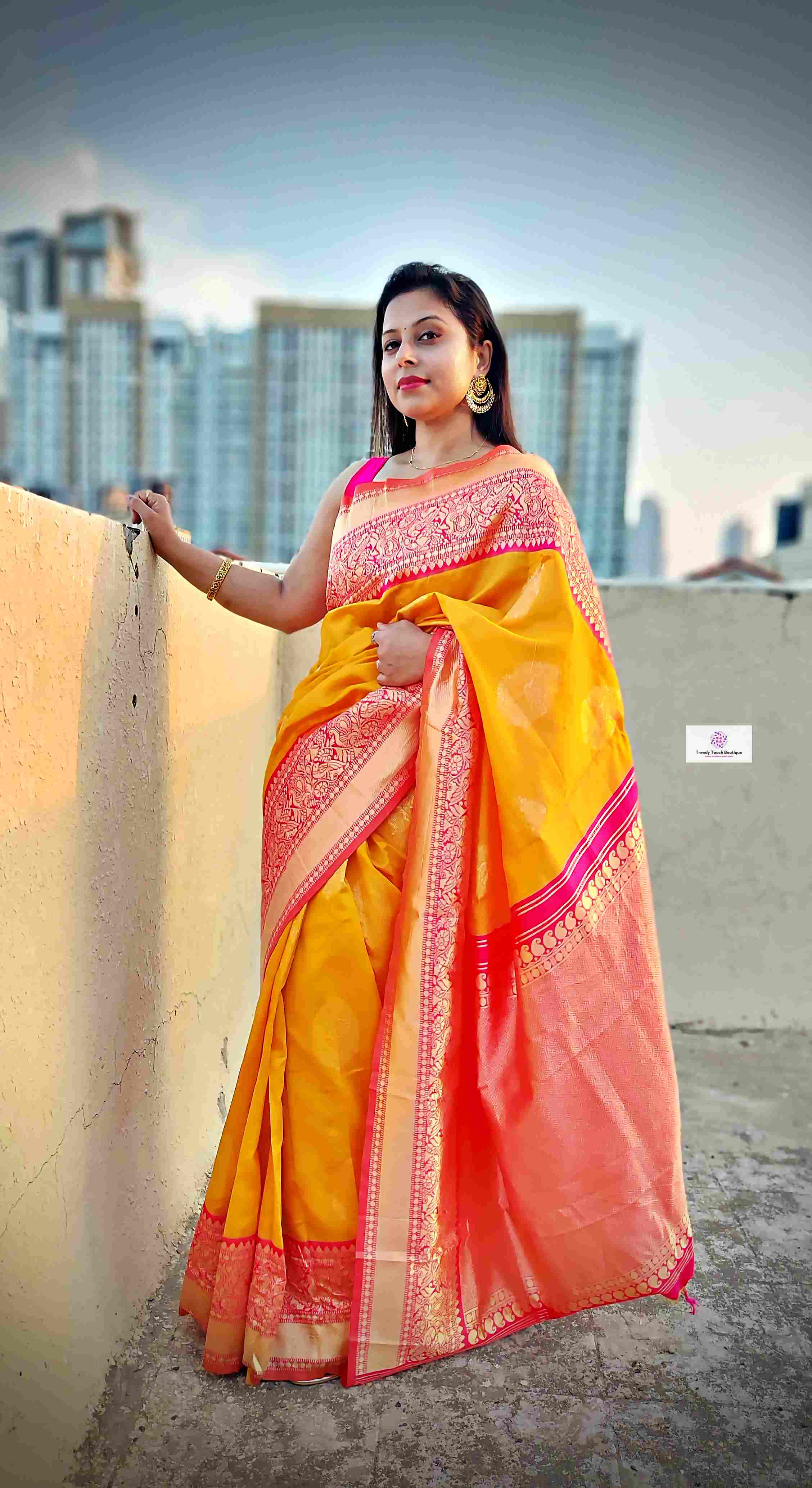 Shop Yellow Embroidered Georgette Saree Online in USA with Pink Blouse –  Pure Elegance