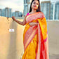 lichi silk saree lightweight lichi silk yellow pink saree wedding and marriage celebration haldi ceremony sarees online