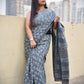 handblockprint mulcotton grey saree best summer fabric with blouse piece office and casual saree style best price