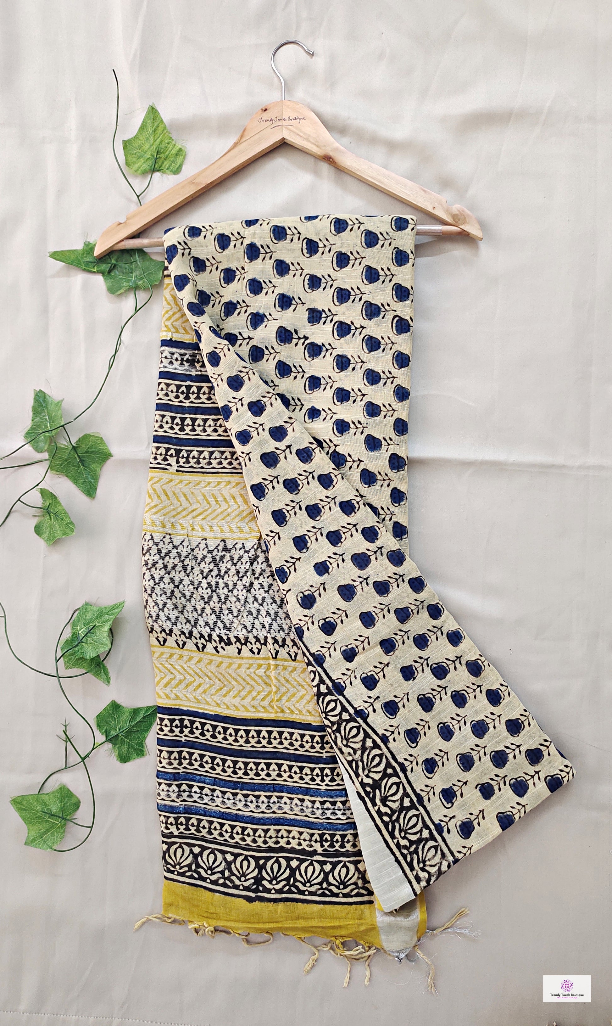  best summer handwoven handloom fabric handblock print organic slub linen saree yellow blue color at best price online with blouse piece for office wear or everyday styling!