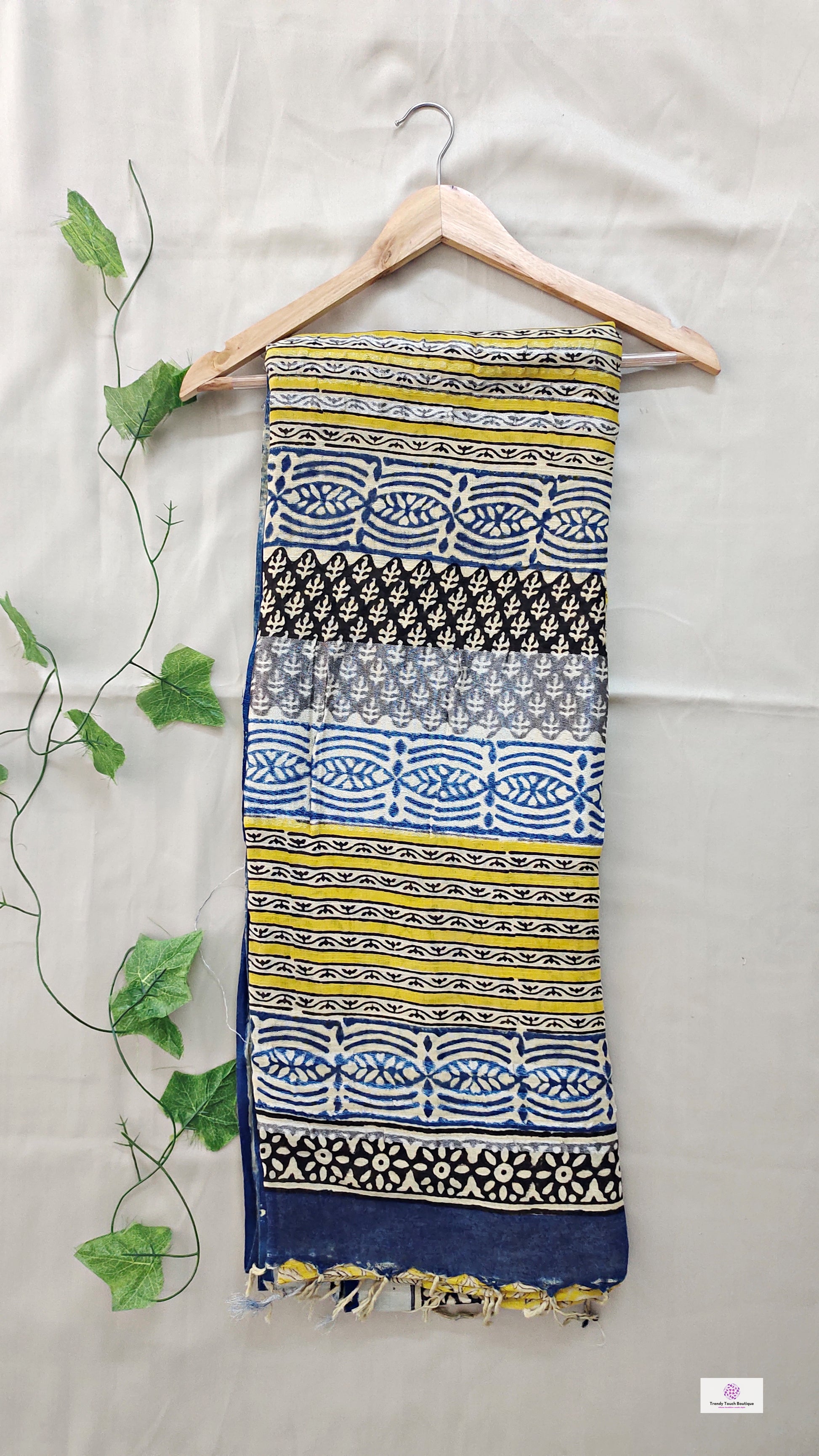  best summer handwoven handloom fabric handblock print organic slub linen saree yellow blue color at best price online with blouse piece for office wear or everyday styling!