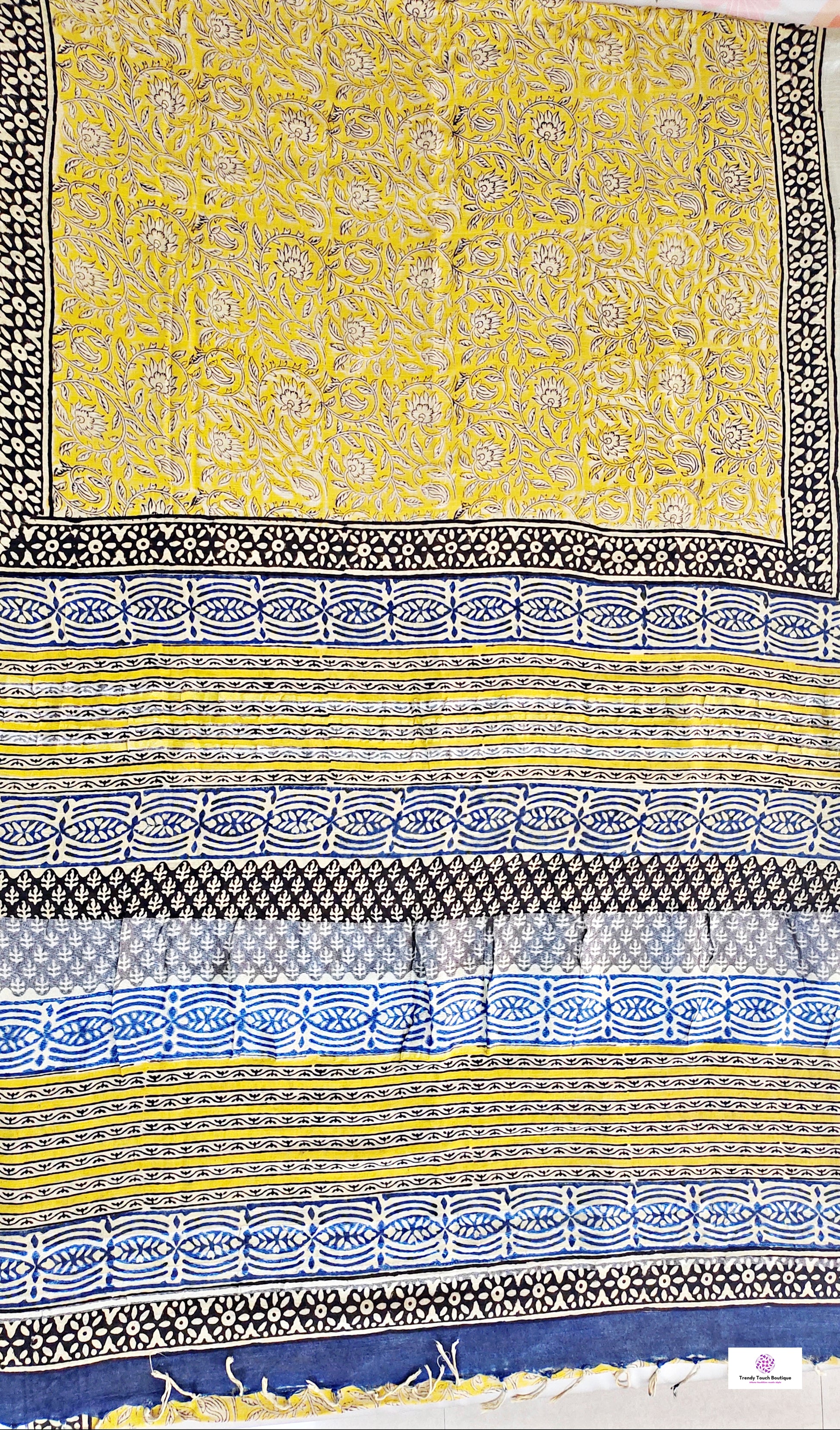  best summer handwoven handloom fabric handblock print organic slub linen saree yellow blue color at best price online with blouse piece for office wear or everyday styling!