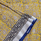  best summer handwoven handloom fabric handblock print organic slub linen saree yellow blue color at best price online with blouse piece for office wear or everyday styling!