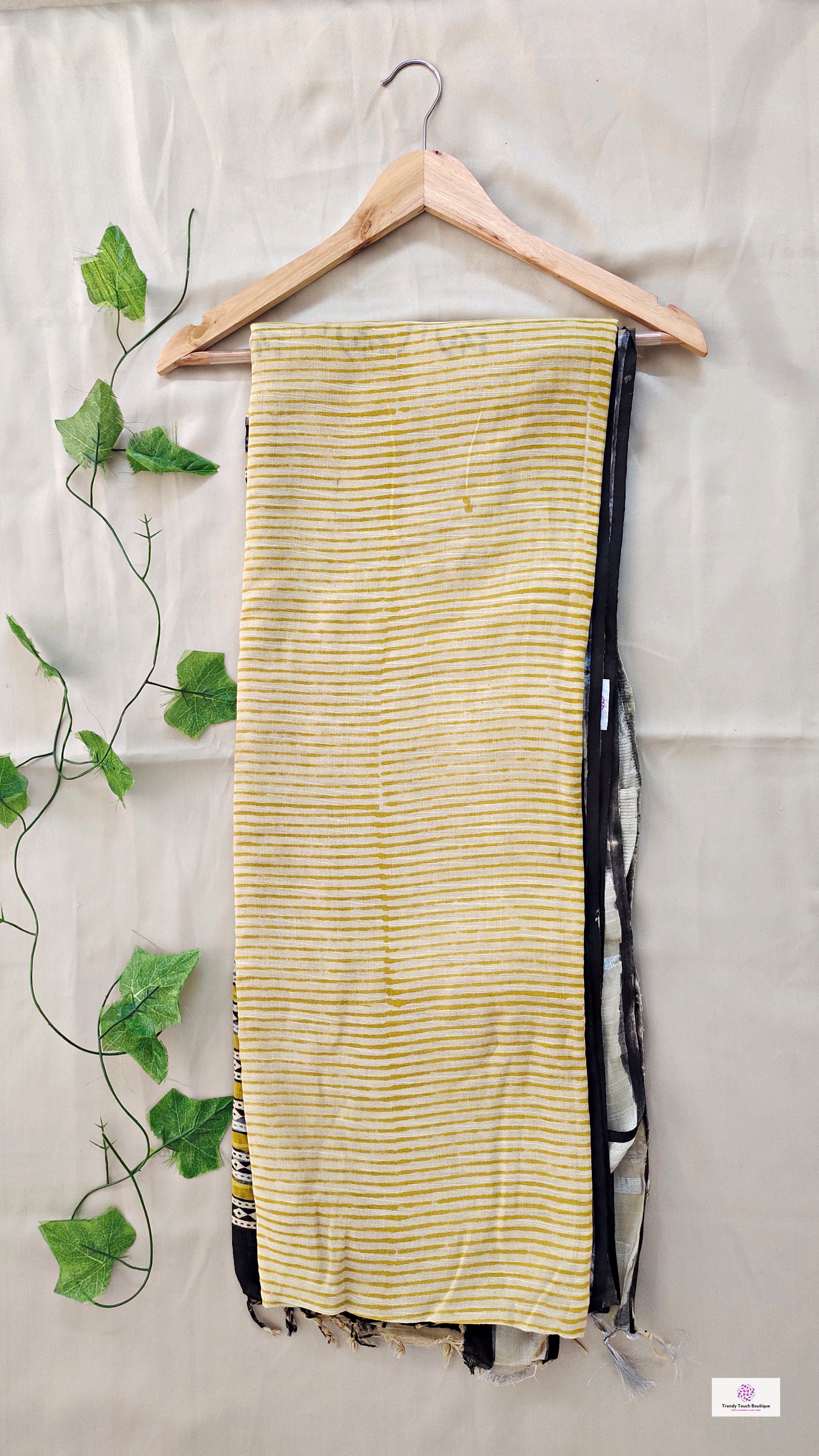  best summer handwoven handloom fabric handblock print organic slub linen saree yellow color stripes pattern at best price online with blouse piece for office wear or everyday styling!