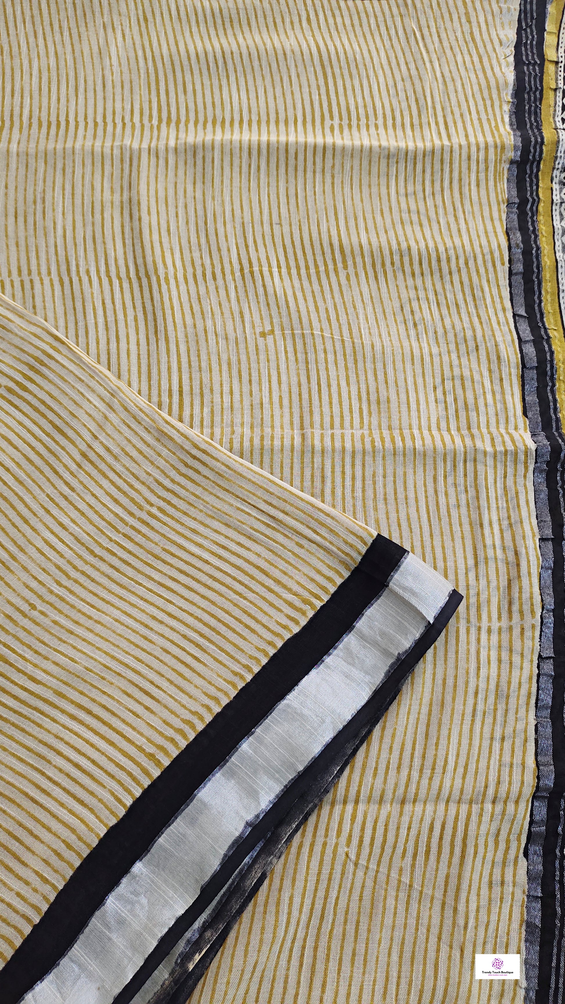  best summer handwoven handloom fabric handblock print organic slub linen saree yellow color stripes pattern at best price online with blouse piece for office wear or everyday styling!