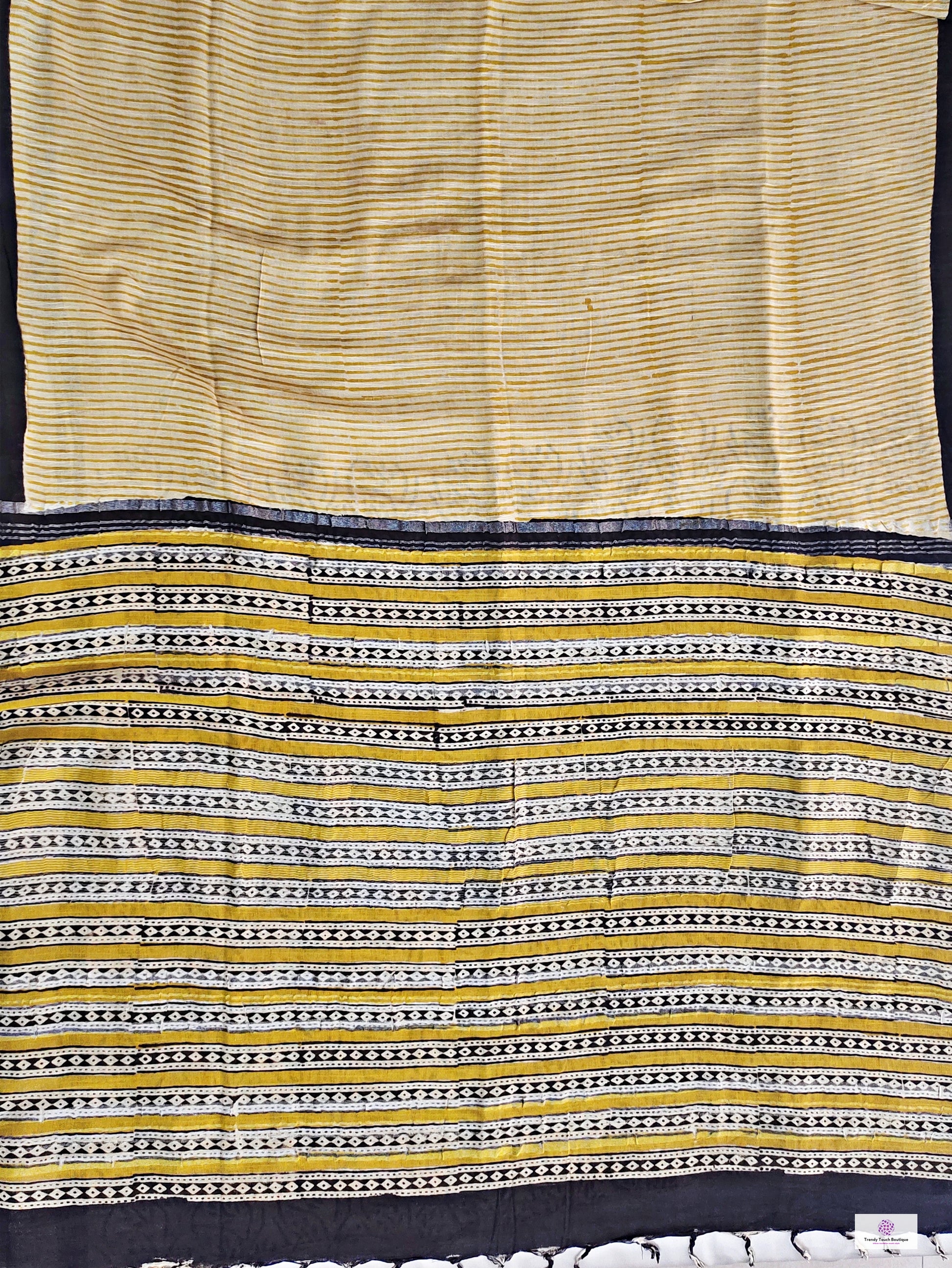  best summer handwoven handloom fabric handblock print organic slub linen saree yellow color stripes pattern at best price online with blouse piece for office wear or everyday styling!