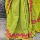 Kutchwork green designer mulcotton saree for casual and office wear lightweight with blouse piece best price wedding and celebrations