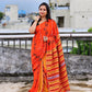 orange yellow stripe kantha handembroidered designer khesh khadi cotton handloom saree best summer fabric with blouse piece best price wedding functions lightweight