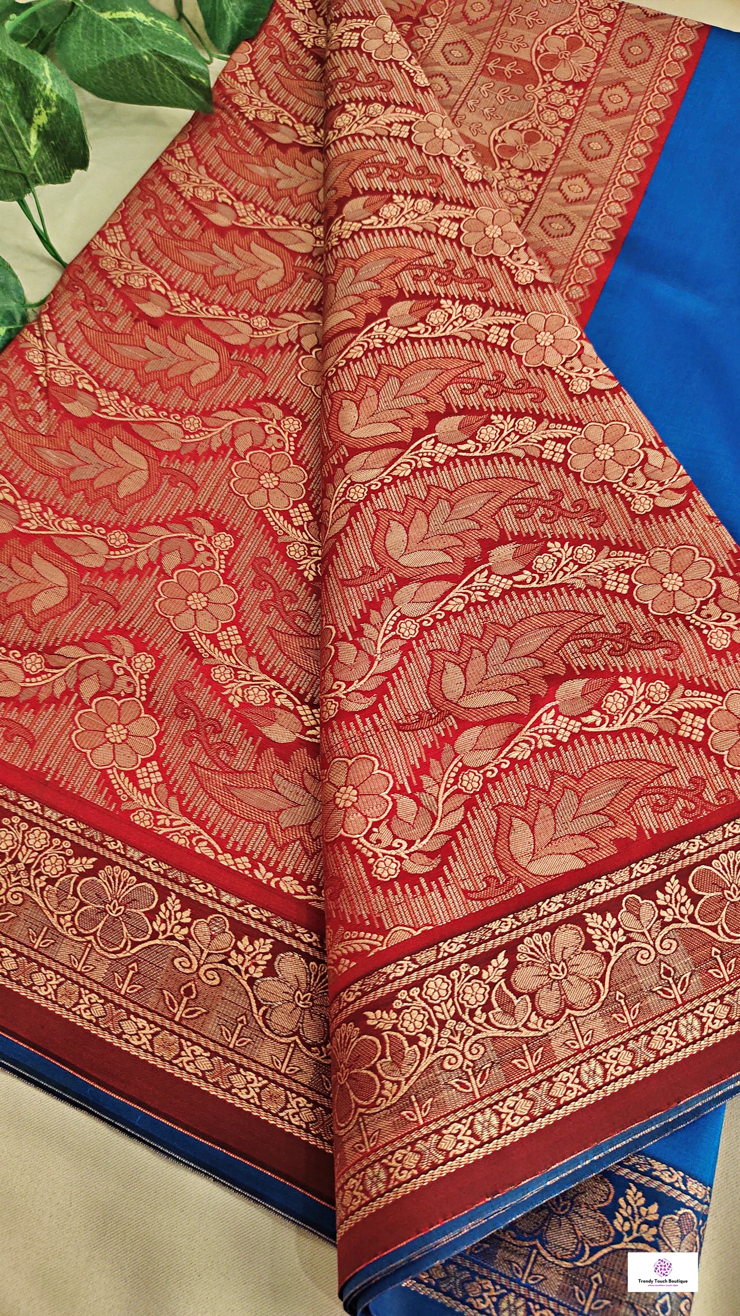 bridal lightweight sarees for gifting semi katan silk blue and red color perfect for bridal trousseau diwali gifts sarees for marriage wedding functions