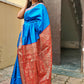 bridal lightweight sarees for gifting semi katan silk blue and red color perfect for bridal trousseau diwali gifts sarees for marriage wedding functions