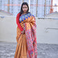 Yellow red blue semi tussar silks saree in ikkat digital print saree for regular wear and casual function office for women with blouse piece and best price