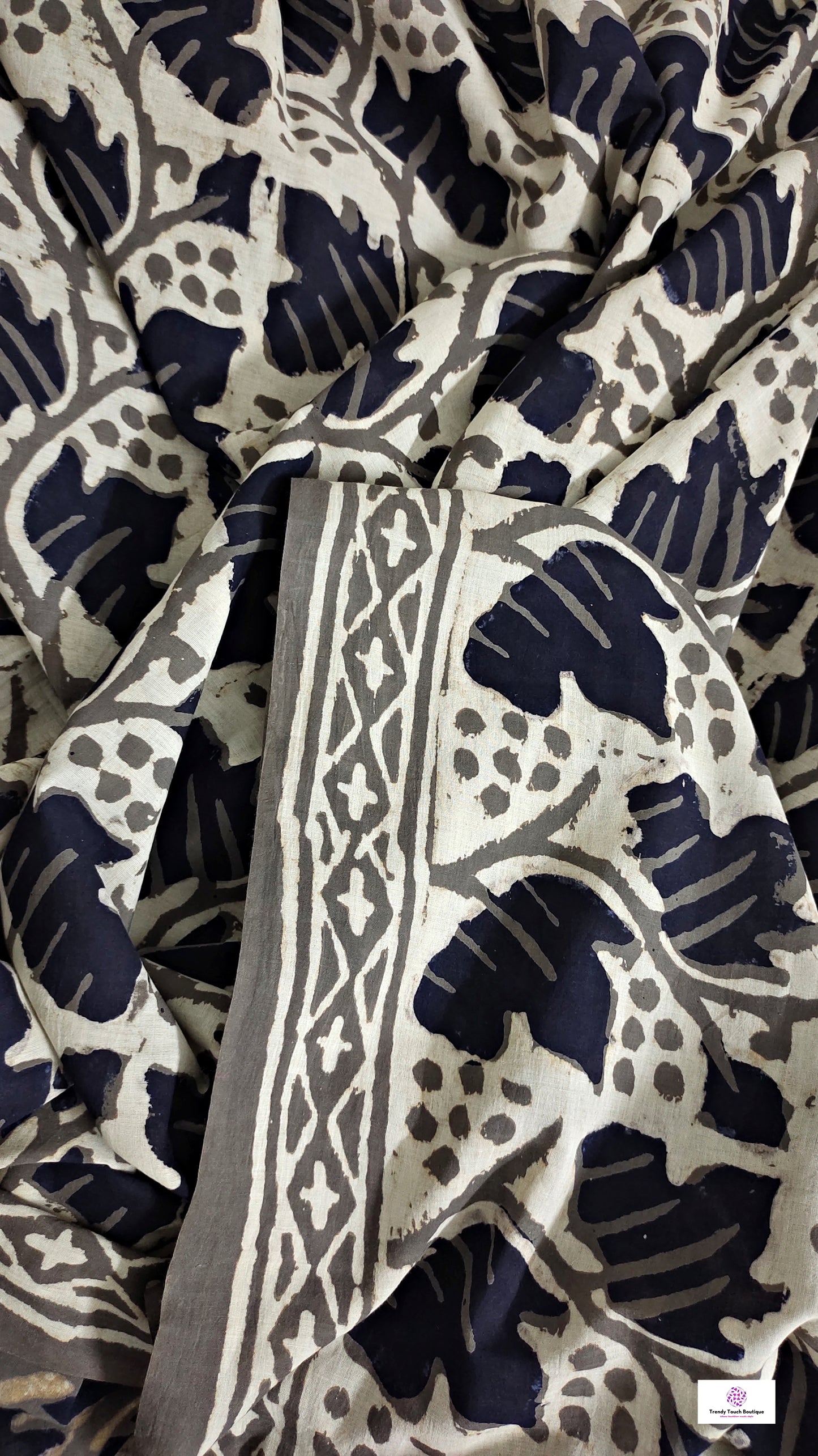 Black & Ash Grey Floral pattern Organic Handblock print in natural dye mul cotton saree office and casual styling best price best summer fabric with blouse piece