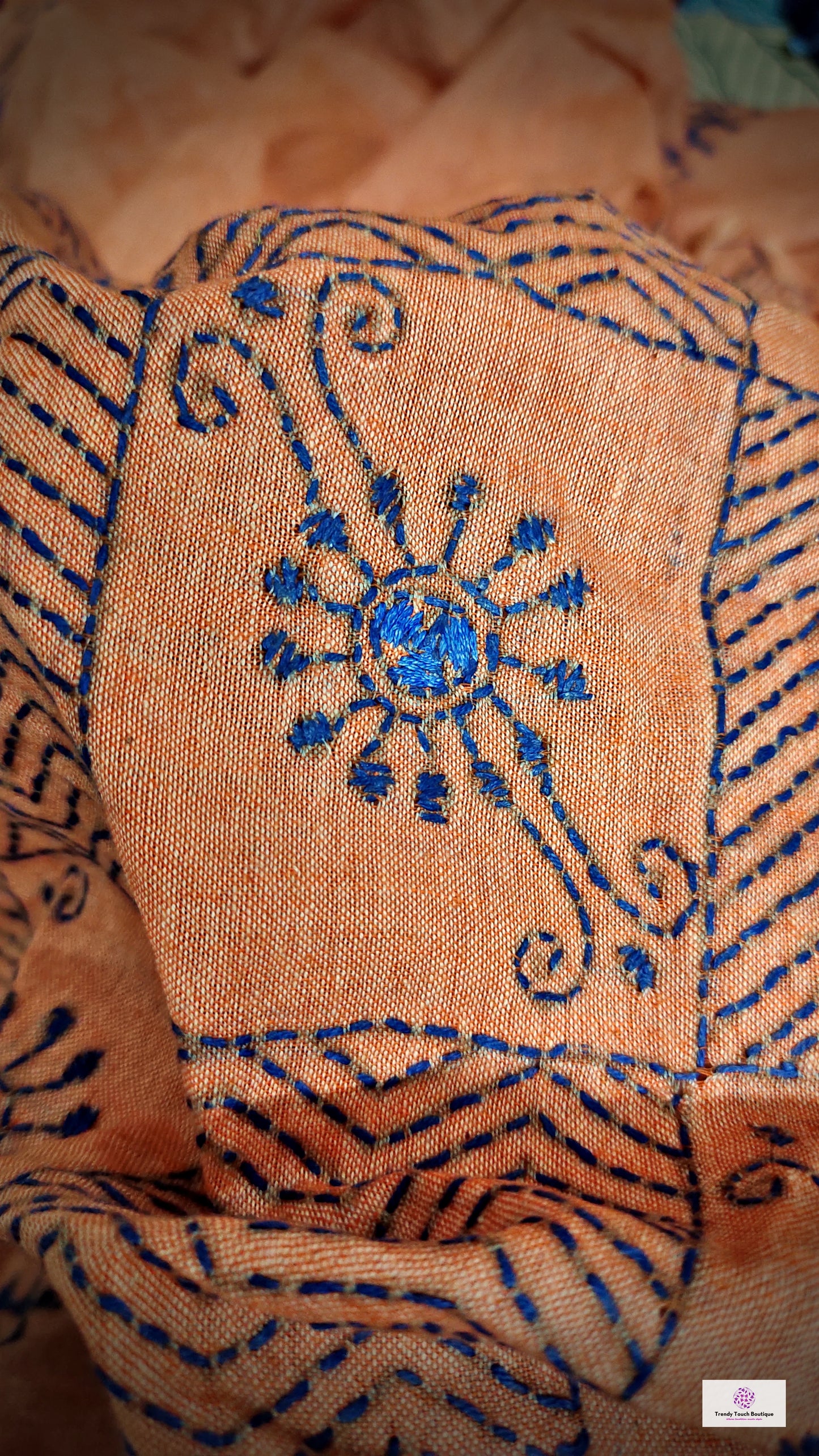 peach blue kantha stitch hand embroidered pure khadi handloom saree wedding season party wear marriage celebration affordable price with blouse piece designer saree office formal wear saree