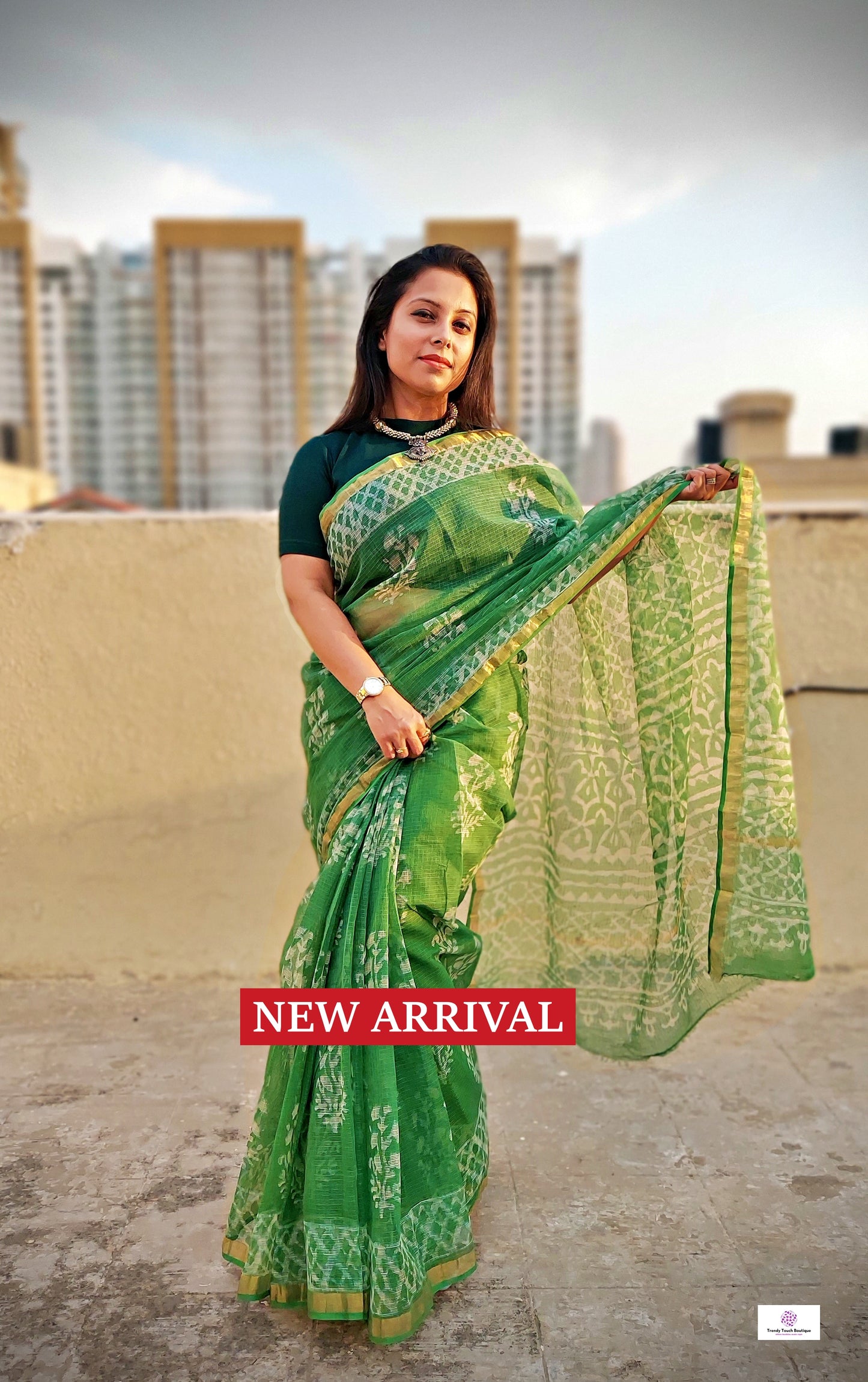 Organic Kota Doria Saree Handblock print in natural dye green soft best summer saree for office and casual outing best price with blouse piece