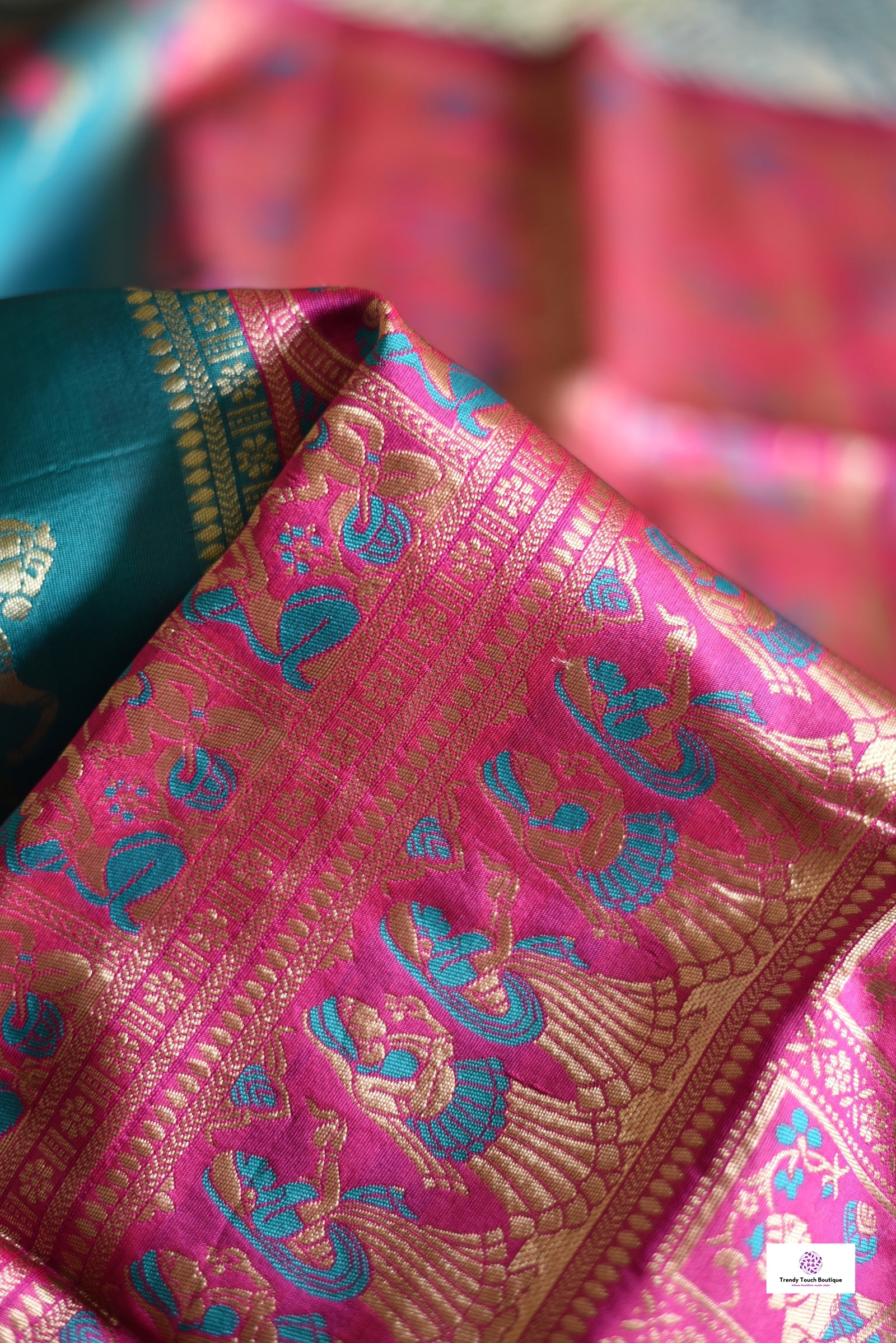 green pink soft baluchari silk saree for wedding and special ocassion lightweight with blouse piece best price