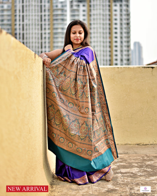 HRIDAY - KATAAN SILK - (VIOLET-RAMA GREEN)