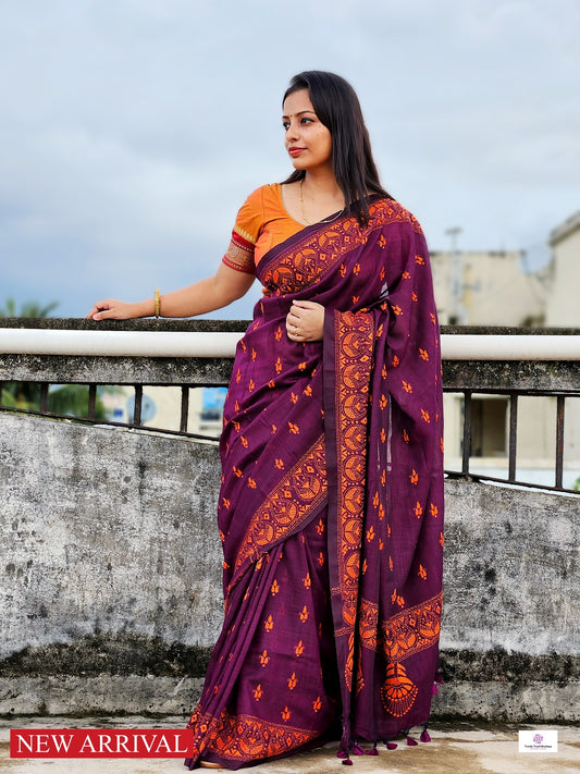 MRIDULA - KANTHA HAND EMBROIDERED - DESIGNER MULCOTTON SAREE