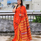 orange yellow stripe kantha handembroidered designer khesh khadi cotton handloom saree best summer fabric with blouse piece best price wedding functions lightweight