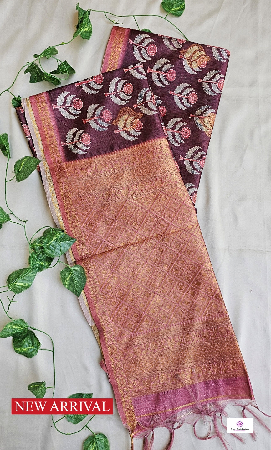 COFFEE HOUSE - SEMI TUSSAR SILK SAREE (BROWN)