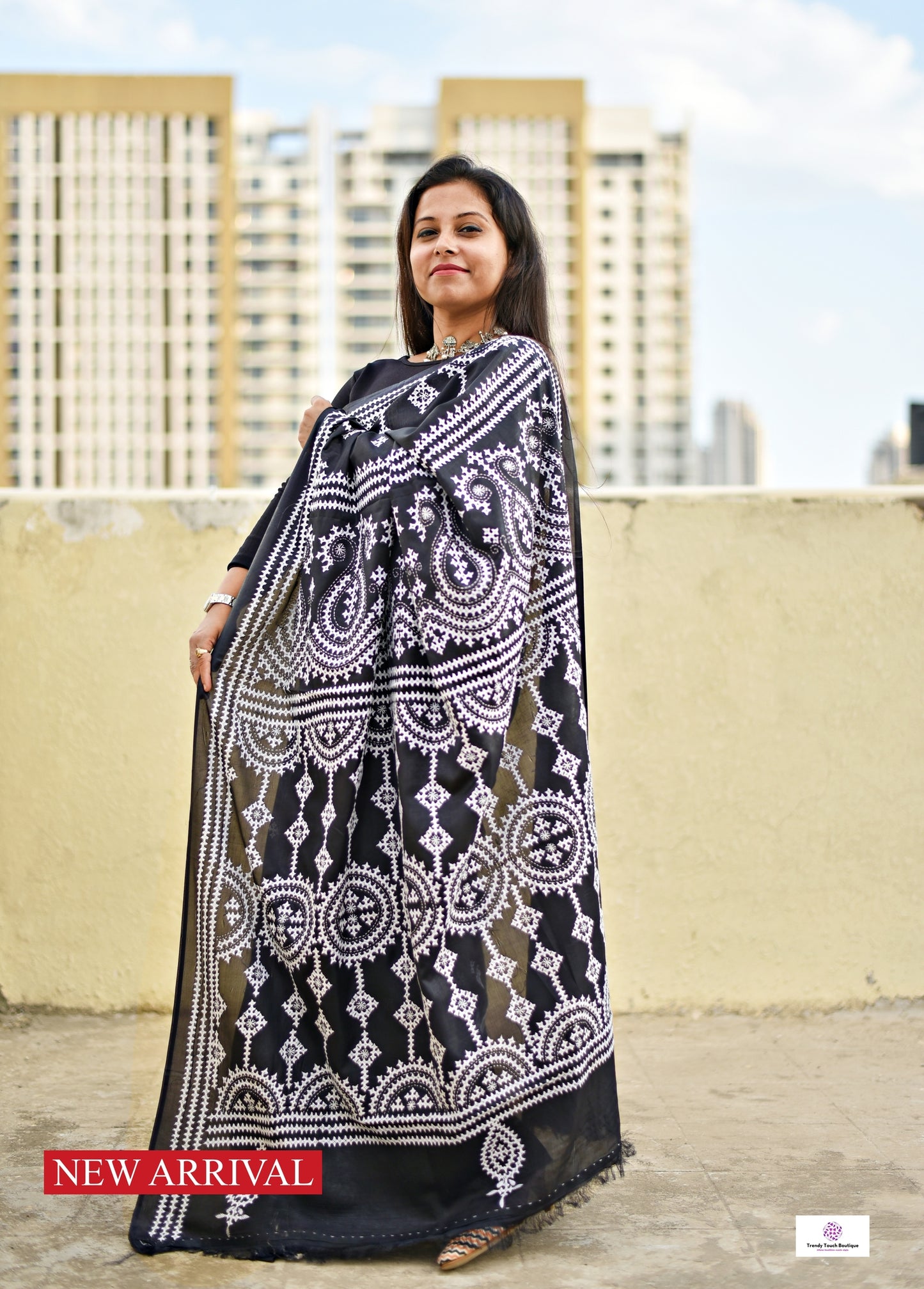 UTTARA - KUTCH HAND EMBROIDERED - BLENDED BANGALORE SILK (BLACK)