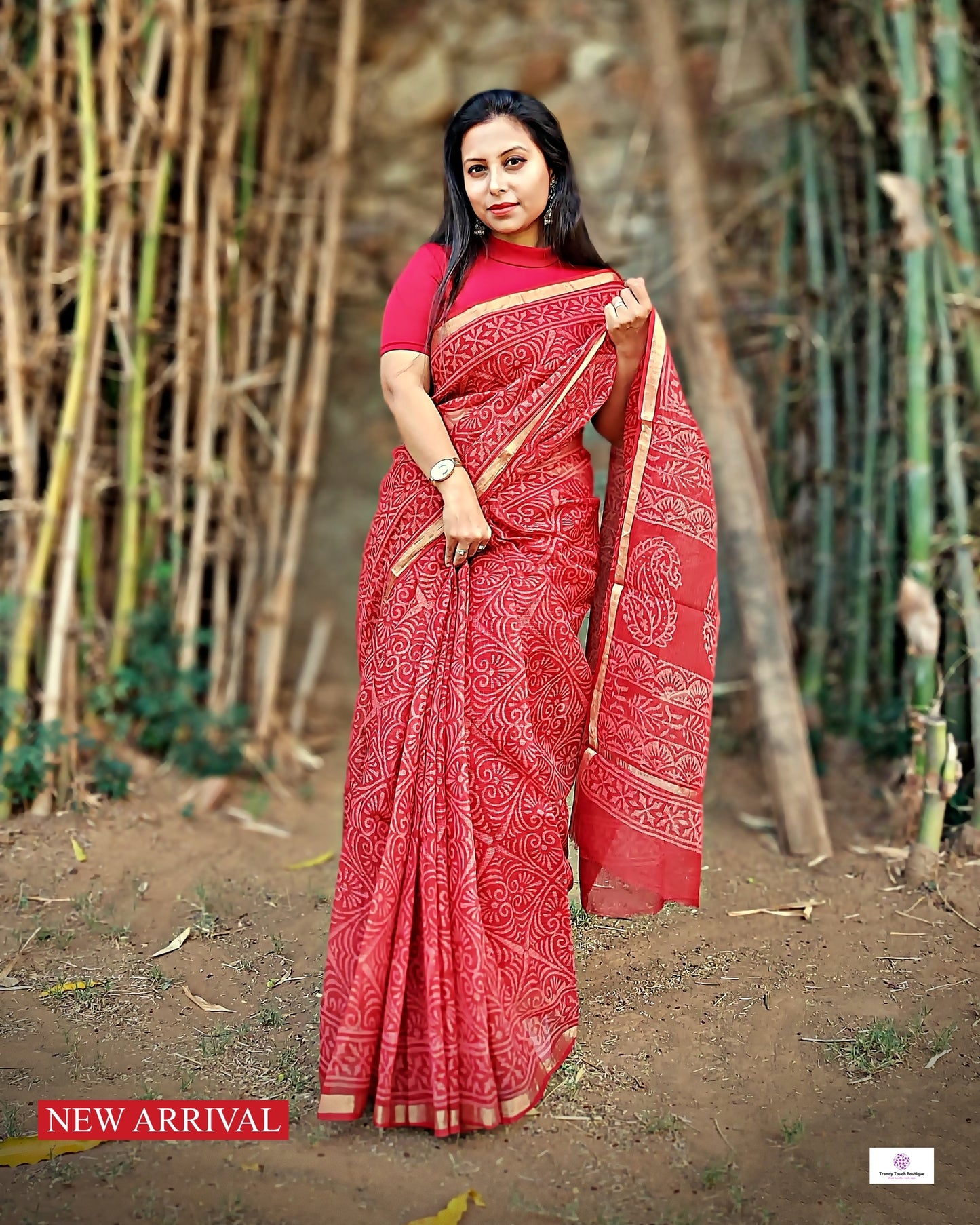 Organic Kota Doria Saree Handblock print in natural dye red soft best summer saree for office and casual outing best price with blouse piece