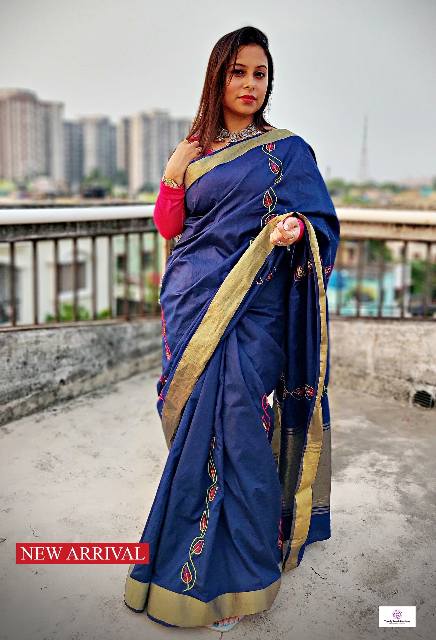 DIGHI - HAND EMBROIDERED - DESIGNER COTTON SILK SAREE