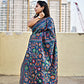 BLUE color multicolored thread kantha handembroidered designer bangalore art silk saree in floral pattern with blouse piece best price lightweight saree for wedding and office formal celebrations events with blouse piece