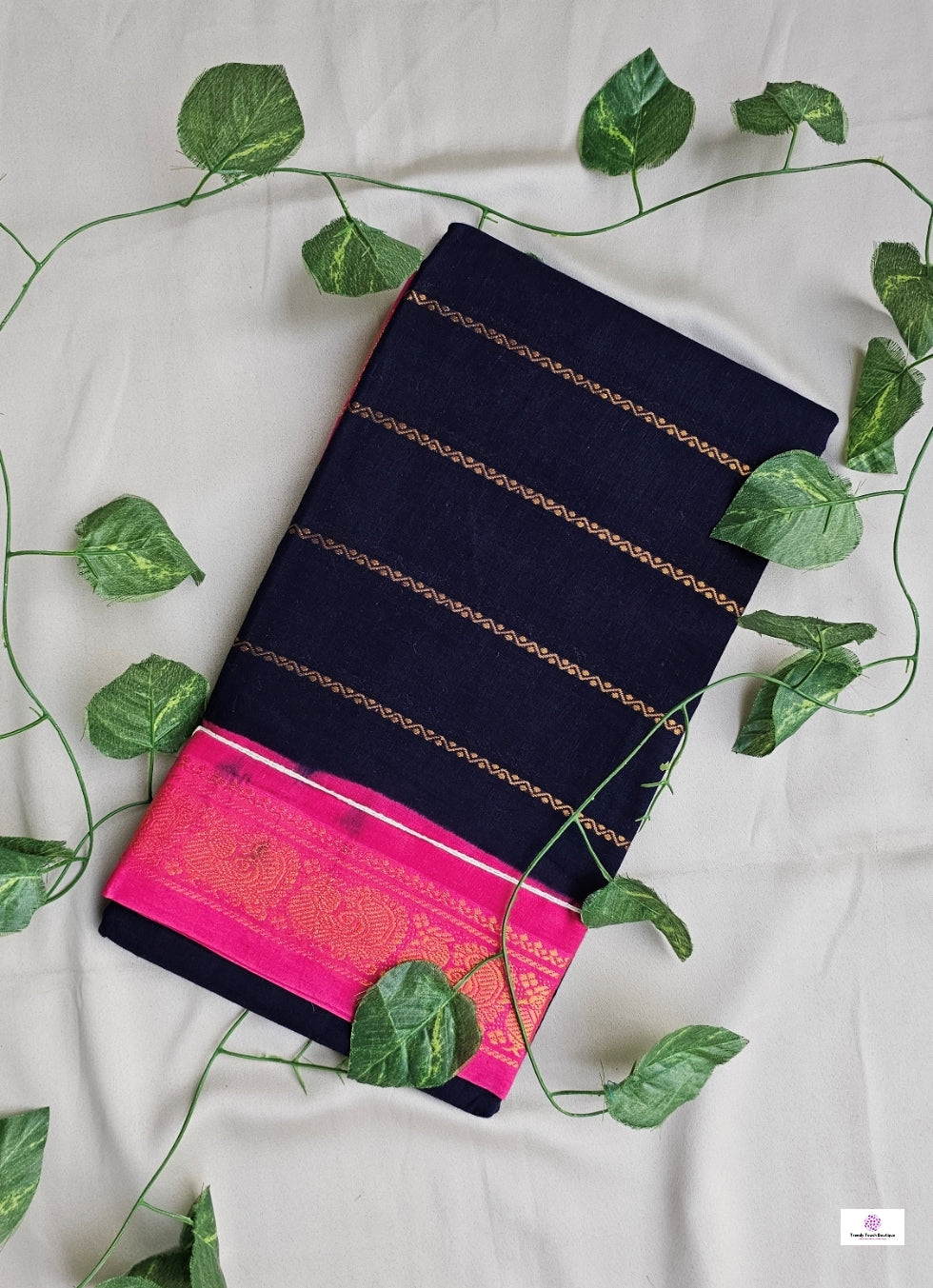 DARIYA - MADURAI SUNGUDI COTTON SAREE (MIDNIGHT BLUE & PINK)