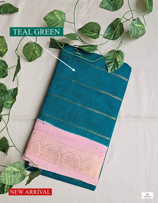 MARINE - MADURAI SUNGUDI COTTON SAREE (TEAL GREEN & BABY PINK)