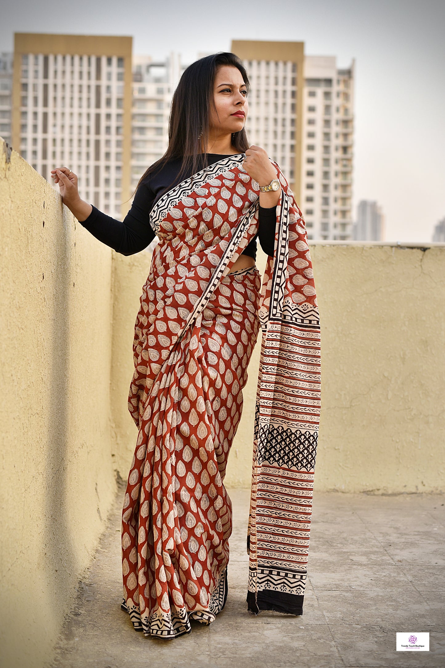 red black beige handblockprinted mulcotton saree best summer fabric saree for office and casual styling with blouse piece best price