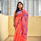 kantha handembroidered peach and blue cotton silk saree for office and summer celebration styling with blouse piece best price