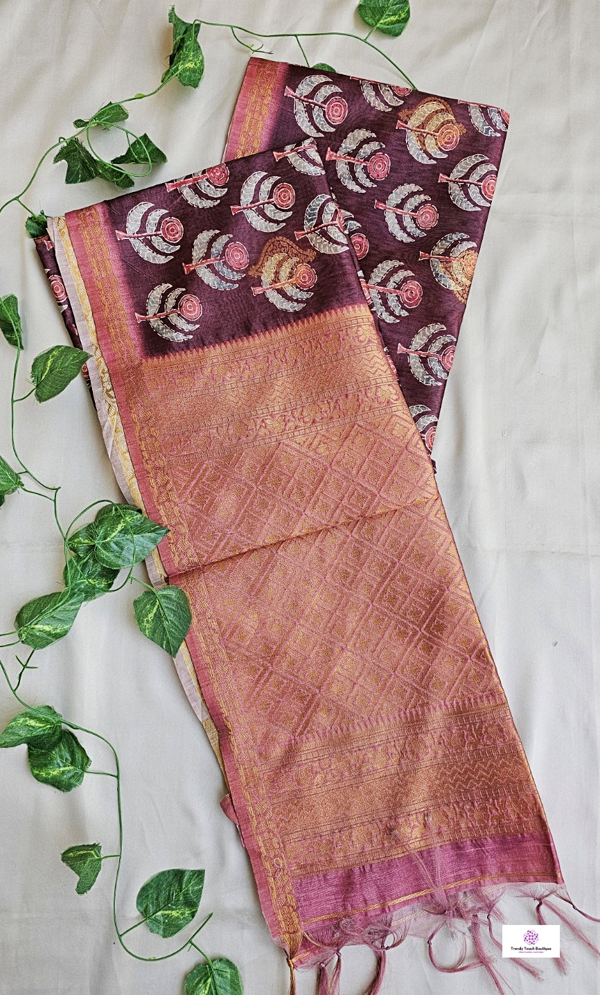 COFFEE HOUSE - SEMI TUSSAR SILK SAREE (BROWN)