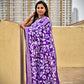 purple kantha hand embroidered designer silk saree purple and white thread fioral work for wedding functions and events best fabric best price