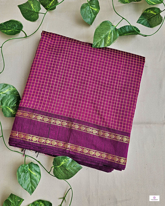 SAMIDHA -  SOUTH COTTON SILK SAREE - MINI CHECK (MAGENTA)