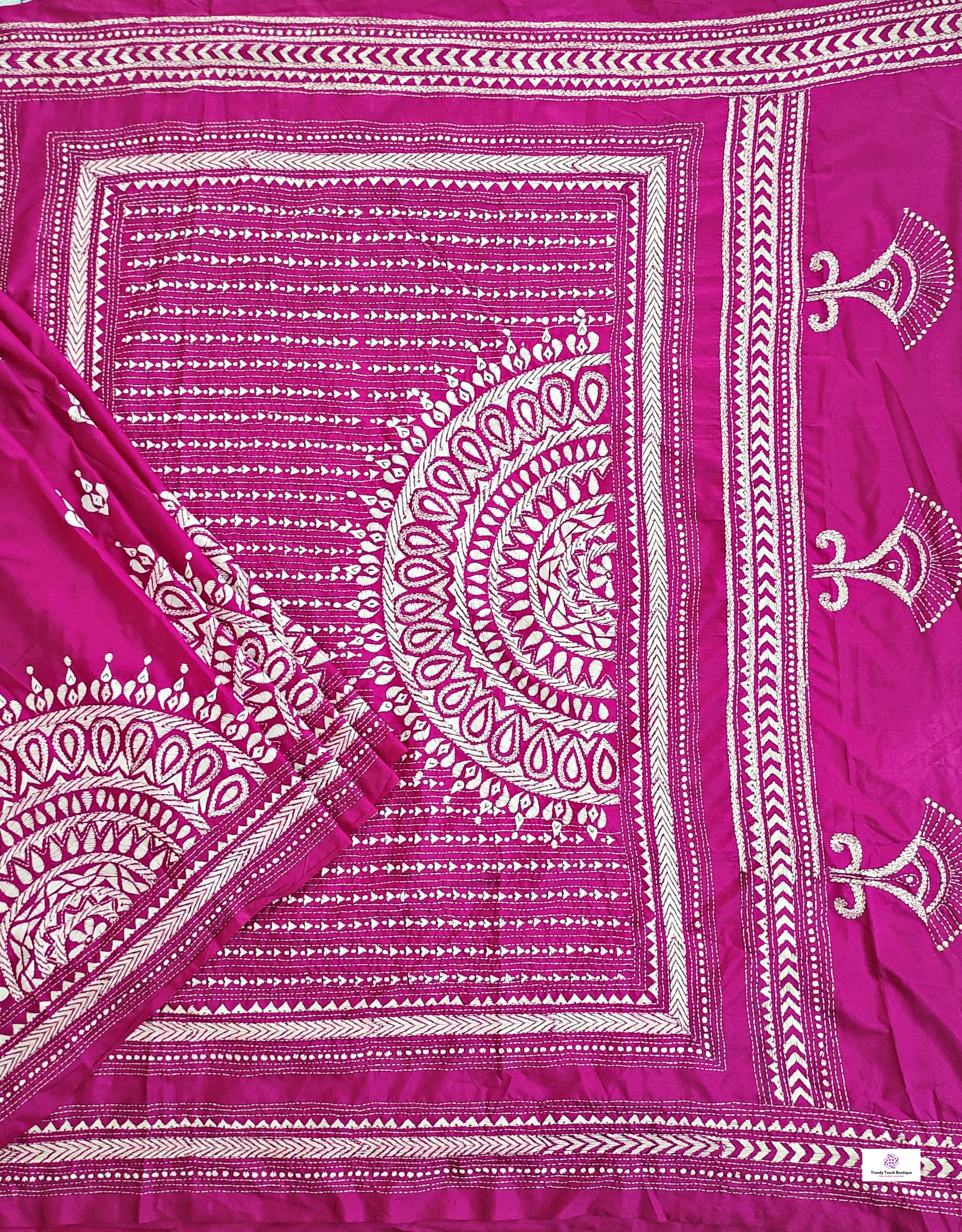 pink kantha stitch hand embroidered designer party wear wedding season new arrival soft blended bangalore silk saree affordable price with blouse piece