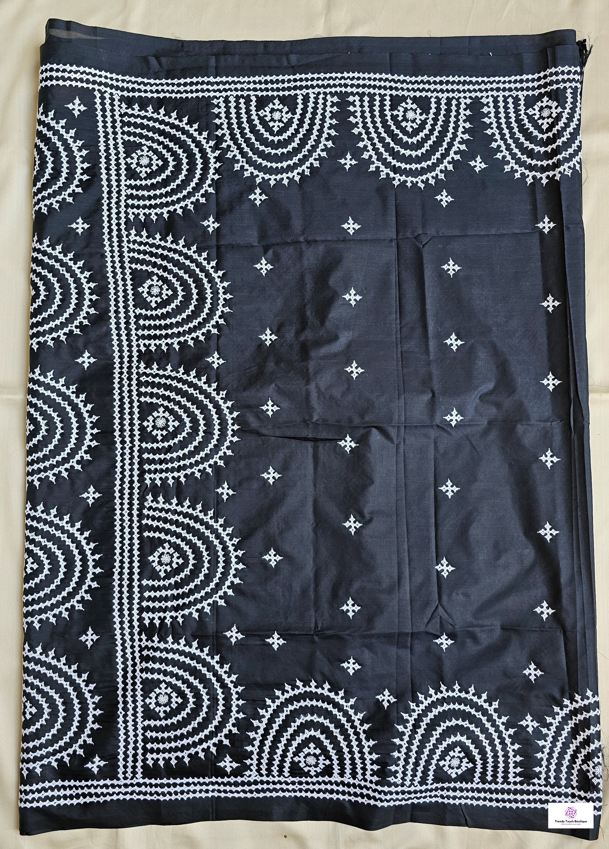 kutch handembroidered designer black blended bangalore silk saree with blouse piece for office and special festive celebration styling best price