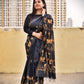 black khadi cotton handloom kantha handembroidered famous lotus design best summer fabric best price with blouse piece summer celebrations saree