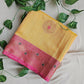 Muga cotton banarasi soft and lightweight puja and special ocassion casual wear saree yellow and pink with blouse piece best price