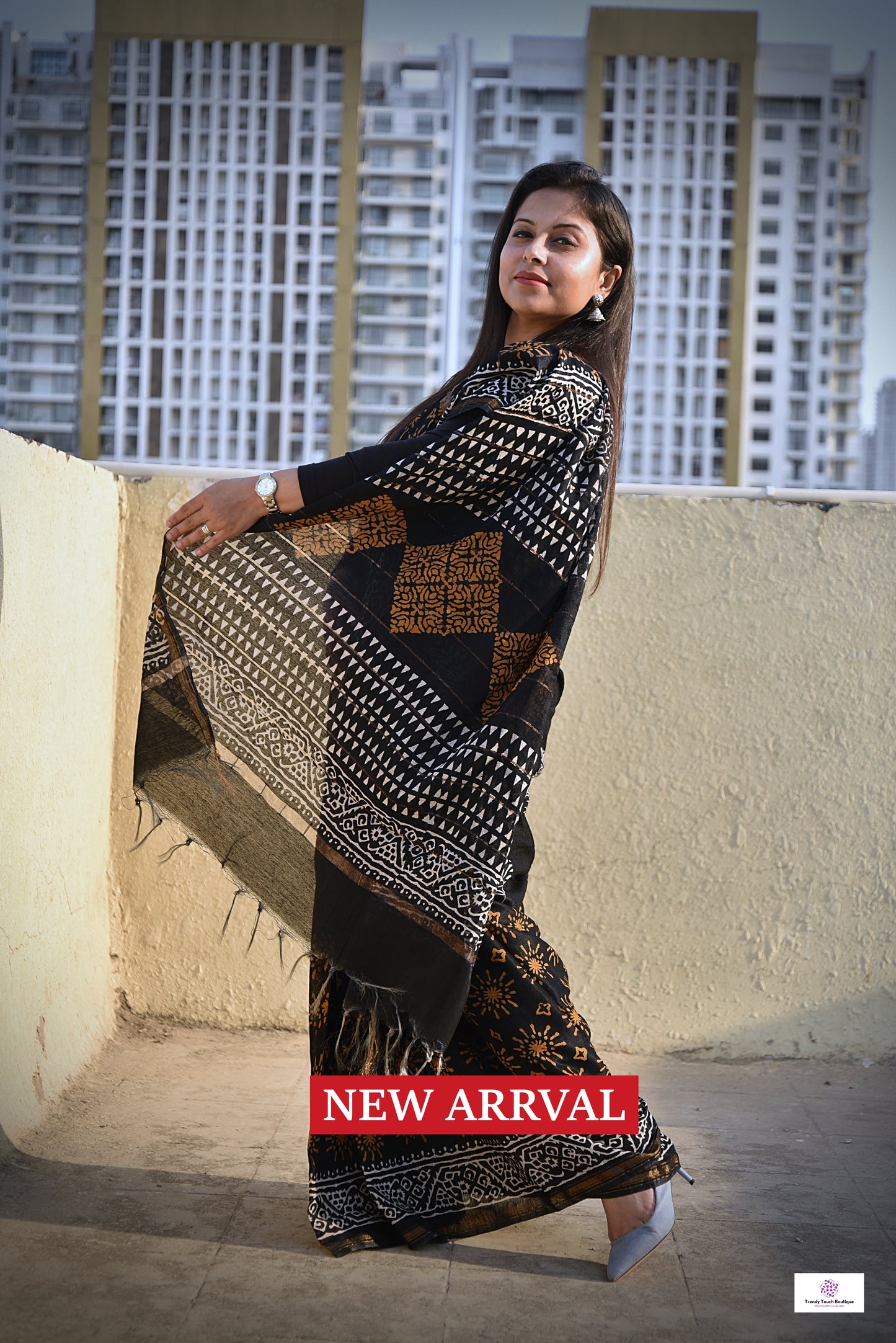 black chanderi silk saree with blouse piece office wear saree best for summer