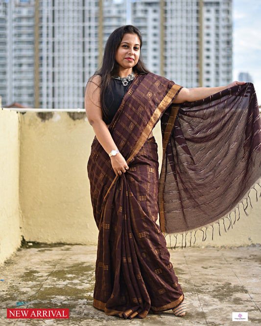 CHOCOLATE MUSE - SOFT BANSWARA SILK - COPPER ZARI SAREE