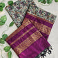 kalyani cotton gadwal kalamkari print grey magenta saree lightweight for office and special function with blouse piece best price