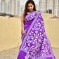 purple kantha hand embroidered designer silk saree purple and white thread fioral work for wedding functions and events best fabric best price