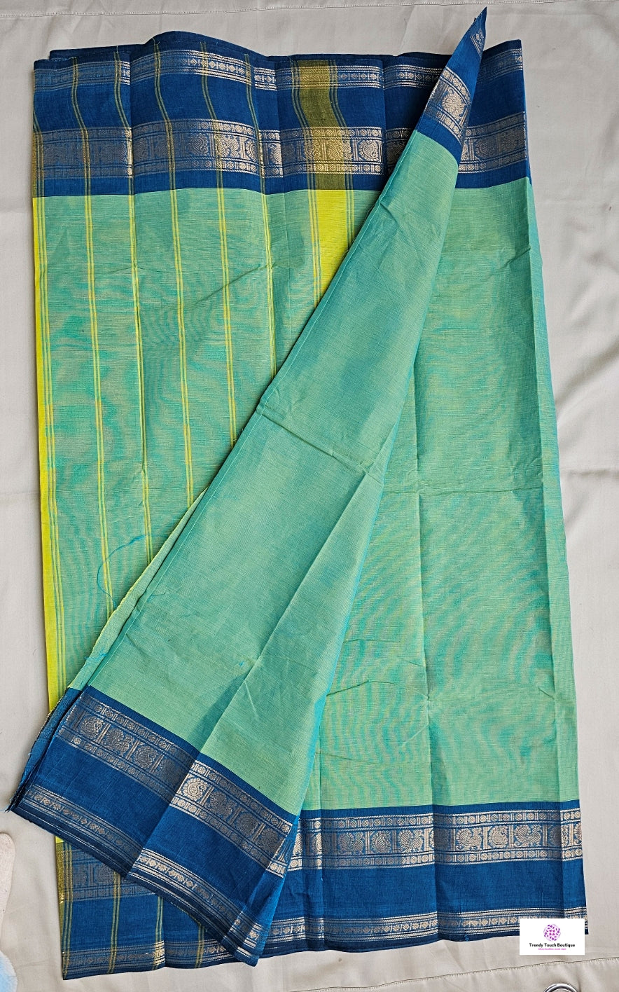 MINTY - CHETTINAD COTTON SAREE (SEA GREEN & TEAL BLUE)