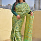 Green organic handblock print mul cotton saree ajrakh vanaspati natural dye floral print best summer fabric office and daily wear saree 