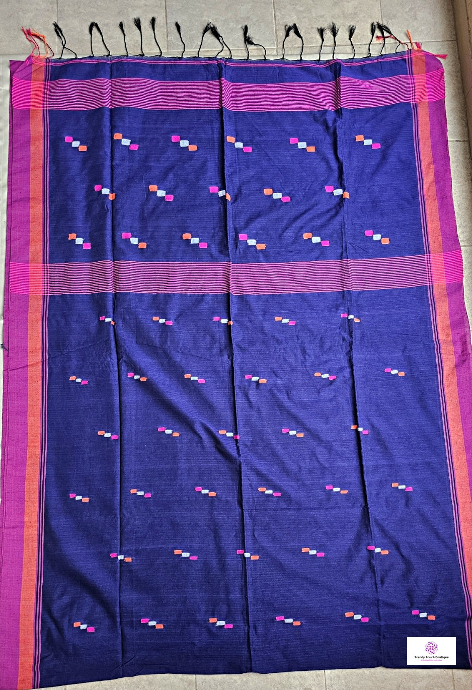 blue bengal cotton handloom saree lightweight summer wear saree fabric with blouse piece best price for office and casual wear