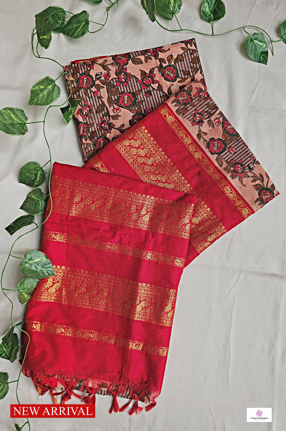 kalyani cotton gadwal kalamkari print  zari border red peach saree lightweight for office and special function with blouse piece best price