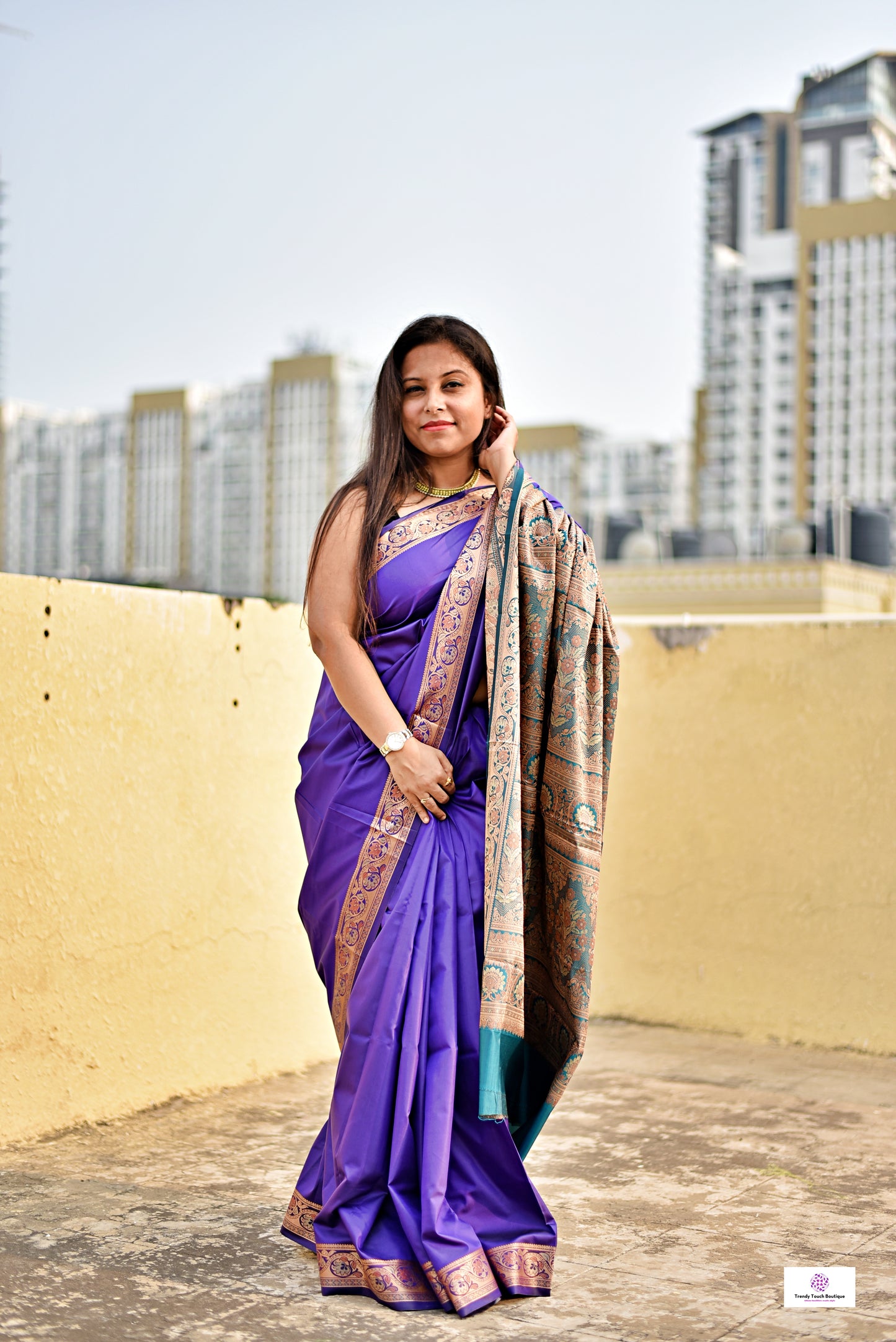 HRIDAY - KATAAN SILK - (VIOLET-RAMA GREEN)